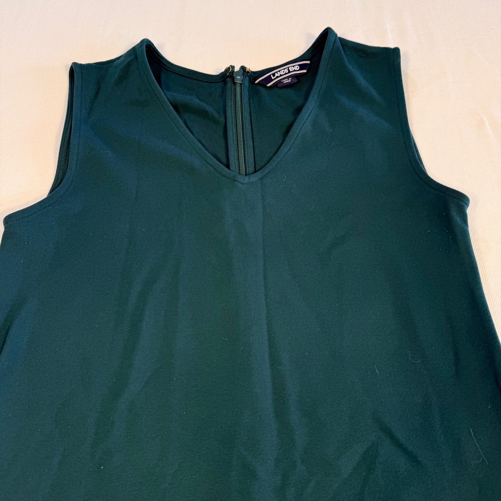 Lands End Womens Sz 2 Green Ponte Knit V-Neck Sleeveless Sheath Dress Pockets - Picture 16 of 16